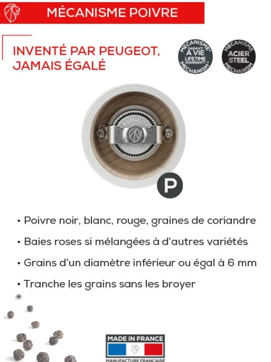 Peugeot Saveurs Bistro Moulin à poivre manuel en bois laqué, gris perle 10 cm - 4in. -> Moulins À Poivre