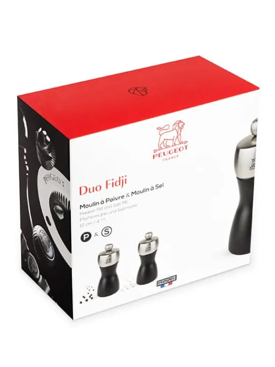 Peugeot Saveurs Fidji Duo de moulins à poivre et à sel en bois et inox couleur noir 12 cm -> Moulins À Sel Et Salières | Moulins À Poivre