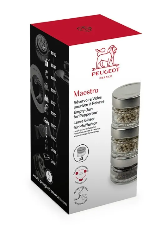 Peugeot Saveurs Maestro 3 réservoirs vides pour moulin à poivre manuel maestro et un feutre -> Envie De Saveurs | Accessoires Moulins