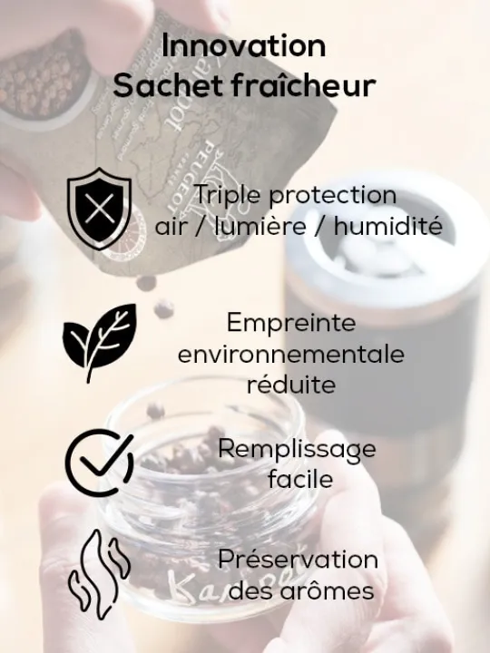 Peugeot Saveurs Maestro Bar à poivres - moulin à poivre u'select accompagné de 3 grands crus de poivres, de 3 réservoirs interchangeables. -> Idées Cadeaux -100€ | Coffrets Cadeaux