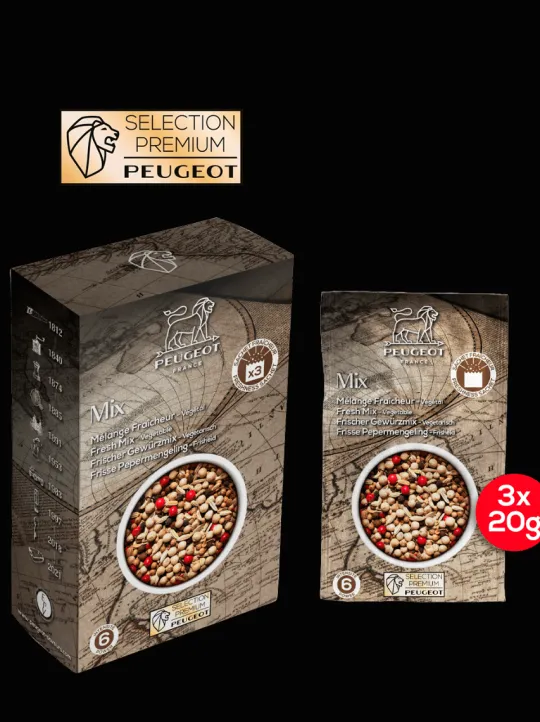 Peugeot Saveurs Mix fraîcheur Mélange de poivres pour poissons, 60g - 3 sachets fraicheur de 20g -> Envie De Saveurs | Idées Cadeaux -50€