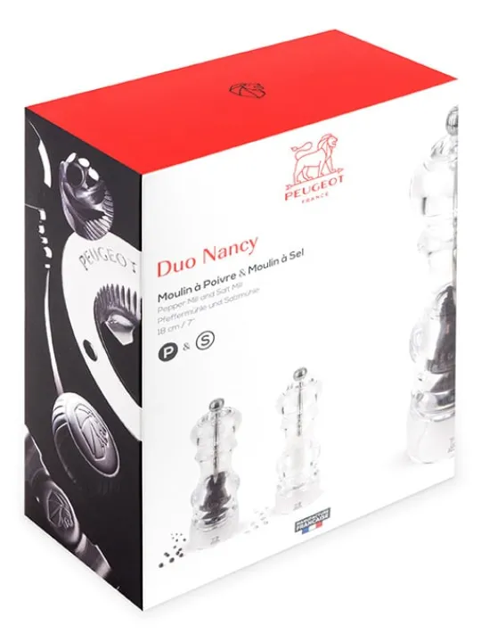 Peugeot Saveurs Nancy Duo de moulins à poivre et à sel manuels en acryl 18 cm -> Duos Et Combi 2 En 1 | Moulins À Sel Et Salières