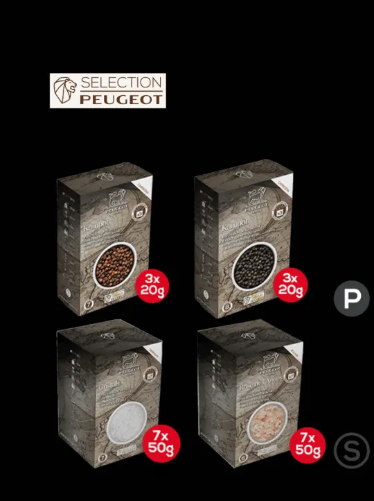 Peugeot Saveurs Pack poivres sels Sélection de 2 poivres sélection premium et de 2 sels d'exception -> Epices Du Monde
